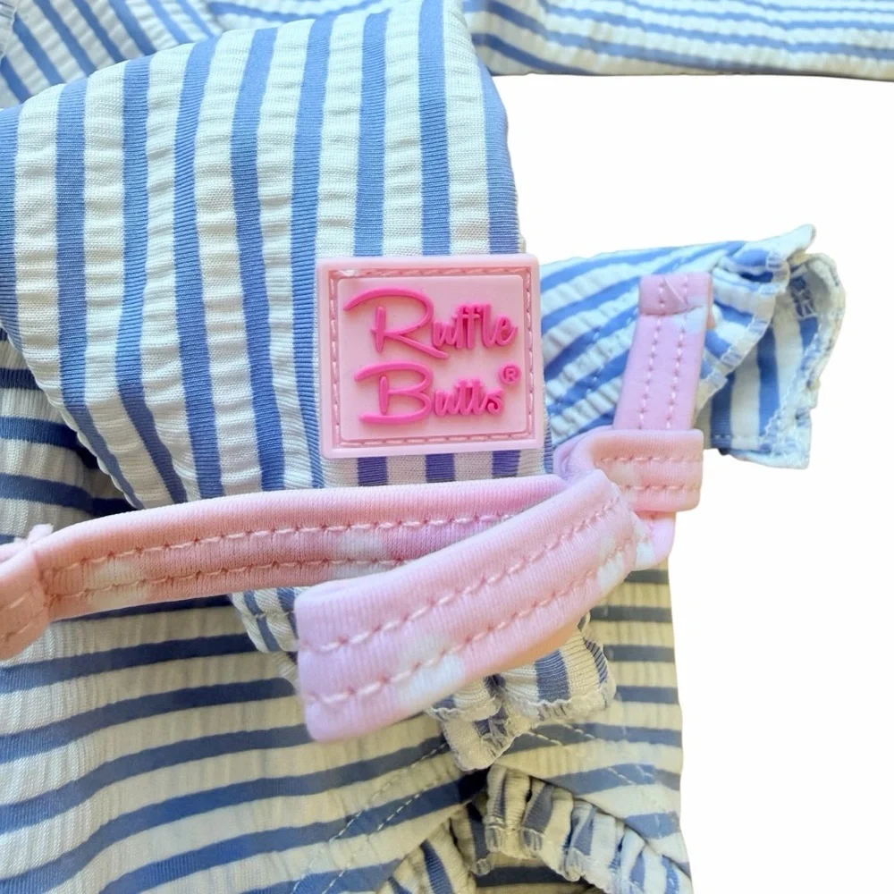 Ruffle Butts Seersucker One-Piece Rashguard Swimsuit NWOT 3-6 months